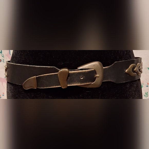Brighton Accessories - EUC Vintage Y2K Brighton Onyx Black Leather & Brass Stud Moto Goth Belt SZ M